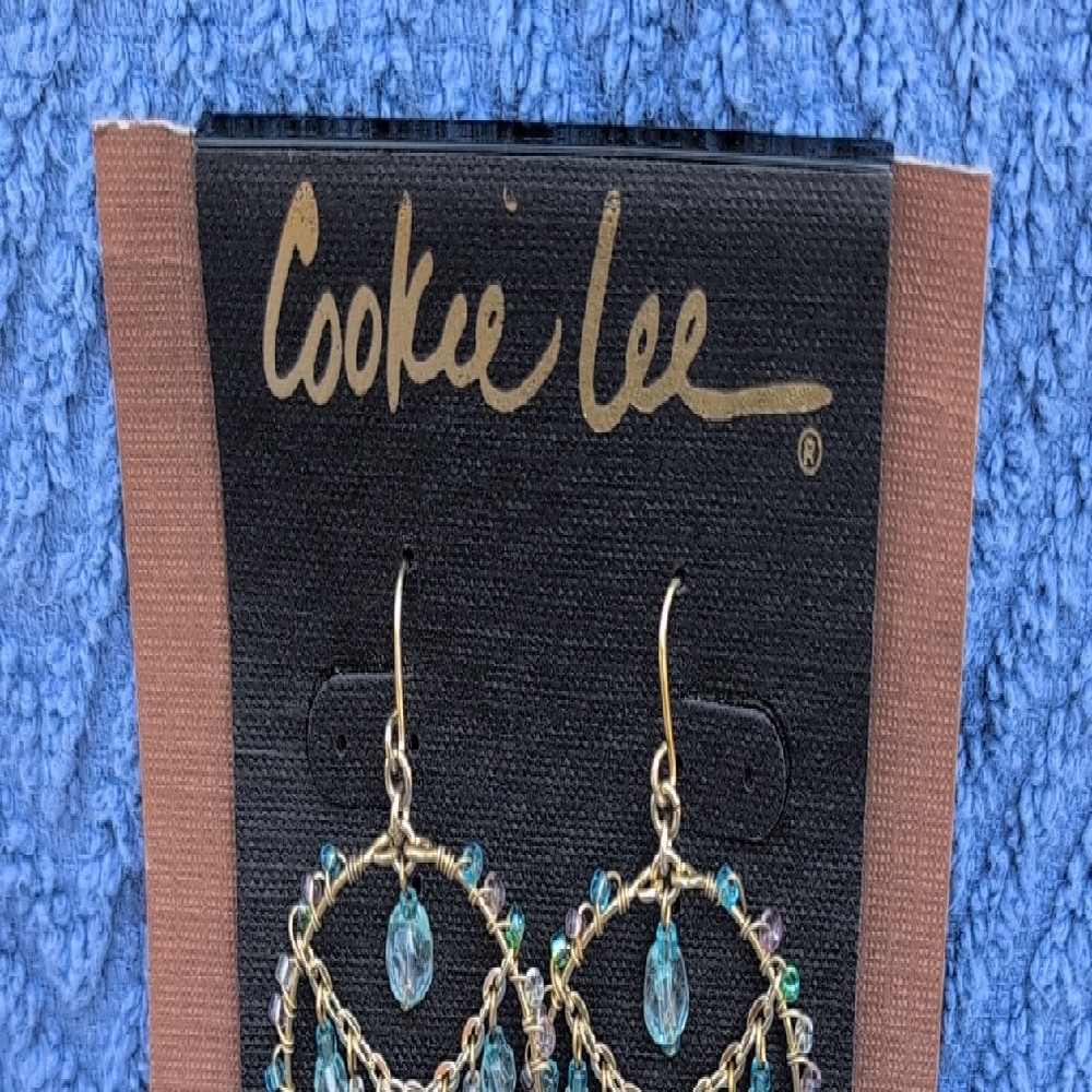 Cookie Lee Gold and Teal Hoop Earrings